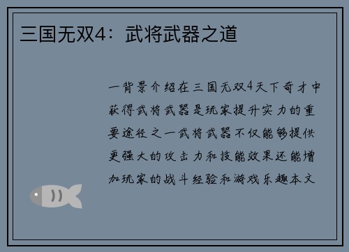 三国无双4：武将武器之道